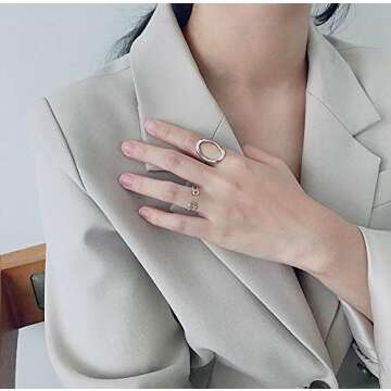 Minimalist Open Band Ring for Women Girls 925 Sterling Silver Expandable Statement Stackable Paperclip Safety Pin Toe Knuckle Eternity Rings Fashion Dainty Cute Mother's Day Jewelry Gift