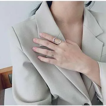 Minimalist Open Band Ring for Women Girls 925 Sterling Silver Expandable Statement Stackable Paperclip Safety Pin Toe Knuckle Eternity Rings Fashion Dainty Cute Mother's Day Jewelry Gift