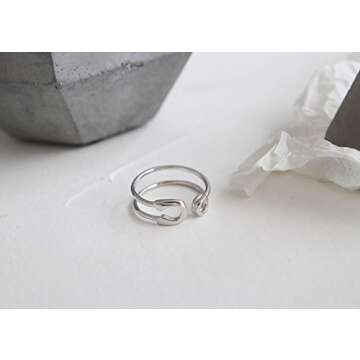 Minimalist Open Band Ring for Women Girls 925 Sterling Silver Expandable Statement Stackable Paperclip Safety Pin Toe Knuckle Eternity Rings Fashion Dainty Cute Mother's Day Jewelry Gift