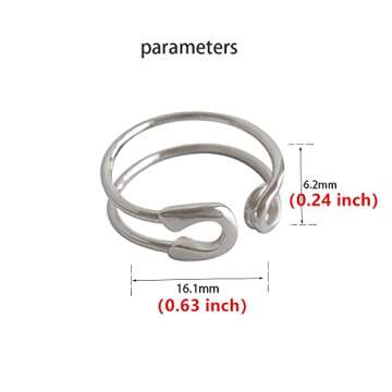 Minimalist Open Band Ring for Women Girls 925 Sterling Silver Expandable Statement Stackable Paperclip Safety Pin Toe Knuckle Eternity Rings Fashion Dainty Cute Mother's Day Jewelry Gift