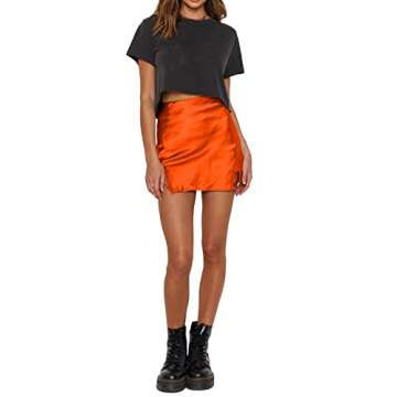 LYANER Orange Satin Lace Trim Short Skirt for Women