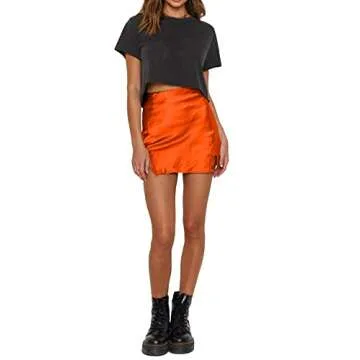 LYANER Orange Satin Lace Trim Short Skirt for Women