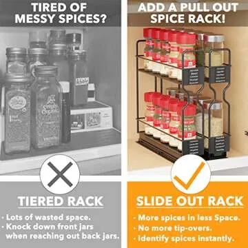 SpaceAid Spice Rack Organizer - Pull Out, 2-Tier, Labels Included