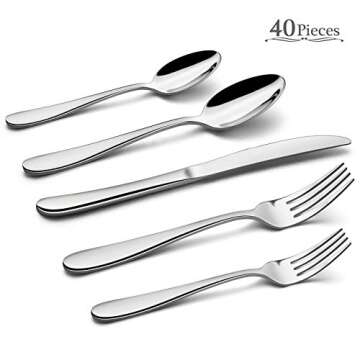 HaWare 40-Piece Heavy Silverware Set, Premium Grade Stainless Steel Flatware Cutlery Set, Modern and...