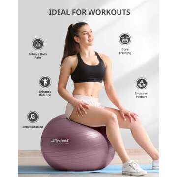 Trideer Yoga Ball - Exercise Ball for Workout pilates Stability - Anti-Burst and Slip Resistant for physical therapy, Birthing, Stretching & Core Workout, Office Ball Chair, Flexible Seating, Home Gym