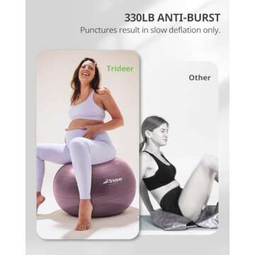 Trideer Yoga Ball - Exercise Ball for Workout pilates Stability - Anti-Burst and Slip Resistant for physical therapy, Birthing, Stretching & Core Workout, Office Ball Chair, Flexible Seating, Home Gym