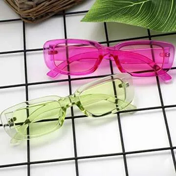 Tokaoat 2 Pack Rectangle Sunglasses for Women- Vintage Sunglasses 90s Sunglasses for Women Retro Pink and Green
