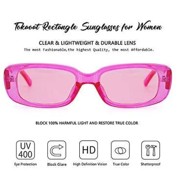 Tokaoat 2 Pack Rectangle Sunglasses for Women- Vintage Sunglasses 90s Sunglasses for Women Retro Pink and Green