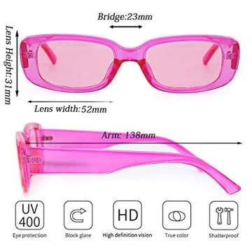 Tokaoat 2 Pack Rectangle Sunglasses for Women- Vintage Sunglasses 90s Sunglasses for Women Retro Pink and Green