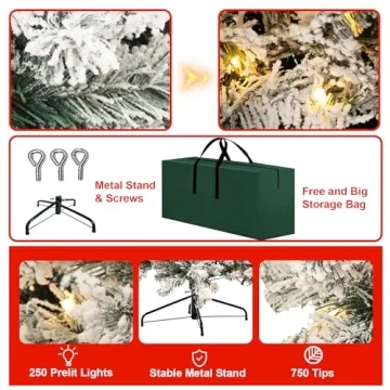 6.5ft Pre-Lit Snow Flocked Christmas Tree for Festive Cheer