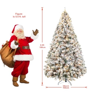 6.5ft Pre-Lit Snow Flocked Christmas Tree for Festive Cheer
