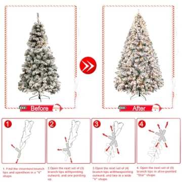6.5ft Pre-Lit Snow Flocked Christmas Tree for Festive Cheer