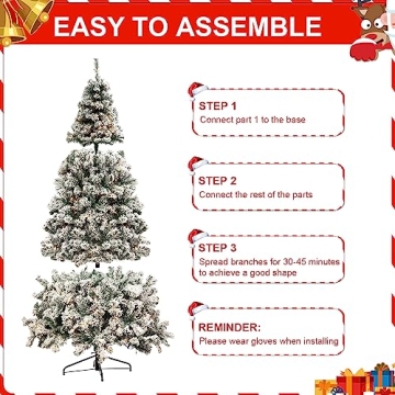 6.5ft Pre-Lit Snow Flocked Christmas Tree for Festive Cheer