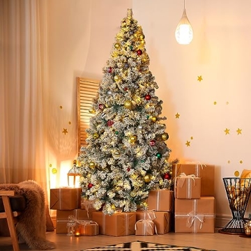 6.5ft Pre-Lit Snow Flocked Christmas Tree for Festive Cheer