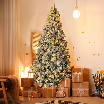 6.5ft Pre-Lit Snow Flocked Christmas Tree for Festive Cheer