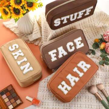 Remerry 4 Pcs Travel Toiletry Bags for Women Nylon Makeup Bag Organizer Cosmetic Chenille Letter Pou...