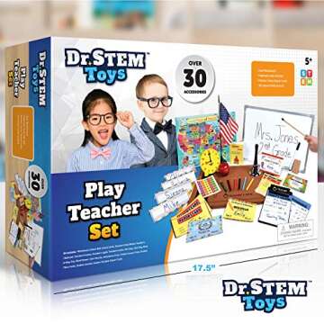Dr. STEM Toys | Play Teacher Role-Play Set Includes Reusable White Board, Bell, Report Cards, for Ho...