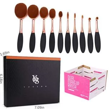 Yoseng Makeup Brushes Set 10Pcs Professional Oval Toothbrush Foundation Cream Contour Powder Blush Conceler Eyeliner Blending Brush New Fashionable Super Soft Cosmetic Brushes Tool with Box(Rose Gold)