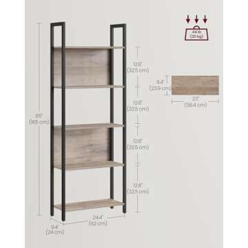 VASAGLE 5-Tier Bookshelf, Book Shelf, Industrial Bookcase, with Steel Frame, for Living Room, Home O...