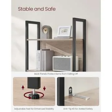 VASAGLE 5-Tier Bookshelf, Book Shelf, Industrial Bookcase, with Steel Frame, for Living Room, Home Office, Bedroom, 9.4 x 24.4 x 65 Inches, Greige and Black ULLS025B02