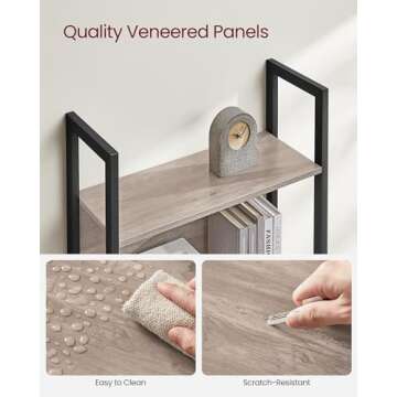 VASAGLE 5-Tier Bookshelf, Book Shelf, Industrial Bookcase, with Steel Frame, for Living Room, Home Office, Bedroom, 9.4 x 24.4 x 65 Inches, Greige and Black ULLS025B02