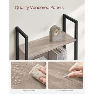 VASAGLE 5-Tier Bookshelf, Book Shelf, Industrial Bookcase, with Steel Frame, for Living Room, Home Office, Bedroom, 9.4 x 24.4 x 65 Inches, Greige and Black ULLS025B02