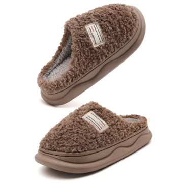Kiemorgy Slippers for Women Men, Memory Foam Slippers for Women, Soft Thick Brown Fuzzy Slippers Wom...
