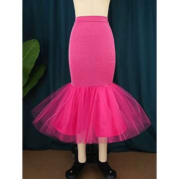 AOMEI Women's High Waist Bodycon Patchwork Mesh Hem Party Midi Skirt (Rose,XXXL,3X-Large)