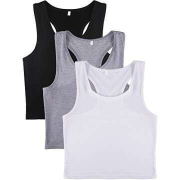 Boao 3 Pieces Crop Tops for Women, Workout Tops Basic Cropped Tank Tops Sleeveless Racerback Sports Gym Crop Tank for Teen Girls (Black, White, Grey, Medium)