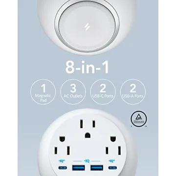 Anker 637 Magnetic Charging Station (MagGo) - Versatile 8-in-1 Power Strip, Desktop Accessory with 3 AC, 2 USB A, 2 USB C, Max 65W for Fast Charging, Compact Size for Easy Portability