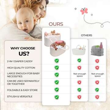 PeraBella Baby Diaper Caddy Organizer, Diaper Organizer for Changing Table Organizer, Baby Organizer for Nursery, Baby Car Diaper Caddy Basket