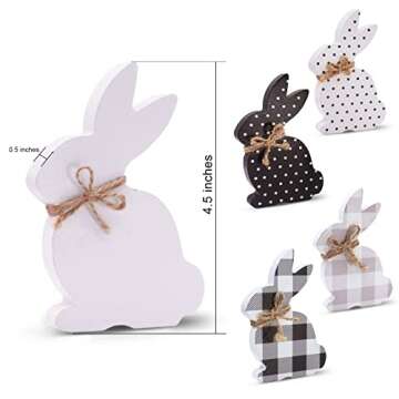 Easter Decorations For The Home, 5pcs Easter Bunny Table Signs With Buffalo Plaid & Bots, Wooden Far...