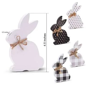 Easter Decorations For The Home, 5pcs Easter Bunny Table Signs With Buffalo Plaid & Bots, Wooden Far...