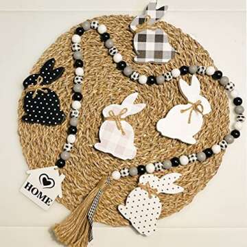 Easter Decorations For The Home, 5pcs Easter Bunny Table Signs With Buffalo Plaid & Bots, Wooden Farmhouse Easter Decor For Tiered Tray, Rustic Easter Gifts For Kids Family Office Classroom