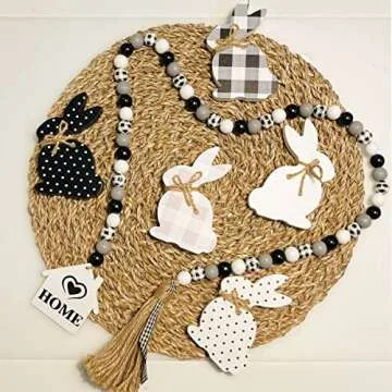 Easter Decorations For The Home, 5pcs Easter Bunny Table Signs With Buffalo Plaid & Bots, Wooden Farmhouse Easter Decor For Tiered Tray, Rustic Easter Gifts For Kids Family Office Classroom