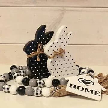 Easter Decorations For The Home, 5pcs Easter Bunny Table Signs With Buffalo Plaid & Bots, Wooden Farmhouse Easter Decor For Tiered Tray, Rustic Easter Gifts For Kids Family Office Classroom