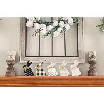 Easter Decorations For The Home, 5pcs Easter Bunny Table Signs With Buffalo Plaid & Bots, Wooden Farmhouse Easter Decor For Tiered Tray, Rustic Easter Gifts For Kids Family Office Classroom