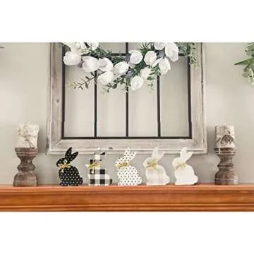 Easter Decorations For The Home, 5pcs Easter Bunny Table Signs With Buffalo Plaid & Bots, Wooden Farmhouse Easter Decor For Tiered Tray, Rustic Easter Gifts For Kids Family Office Classroom