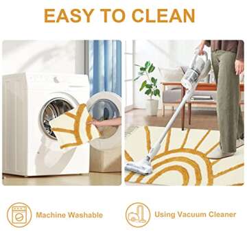 OJIA Boho Area Rug 4' X 6', Tufted Living Room Rug Cotton Woven Machine Washable Rugs Beige Bedroom Rug, Farmhouse Tribal Floor Carpet Accent Rugs for Nursery Room/Dining Room