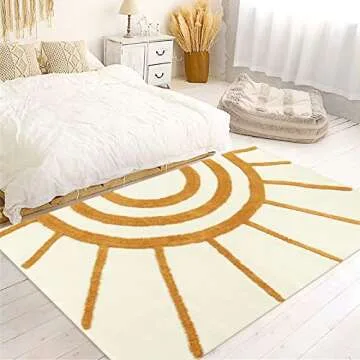 OJIA Boho Area Rug 4' X 6', Tufted Living Room Rug Cotton Woven Machine Washable Rugs Beige Bedroom Rug, Farmhouse Tribal Floor Carpet Accent Rugs for Nursery Room/Dining Room