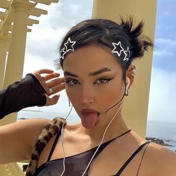 Star Hair Clips 2000s Y2K Snap Hair Barrettes Non Slip Star Hair Accessories Silver Metal Hair Clips for Girls Women -15 PCS 1.18"