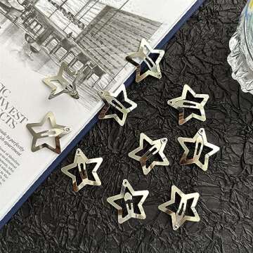 Star Hair Clips 2000s Y2K Snap Hair Barrettes Non Slip Star Hair Accessories Silver Metal Hair Clips for Girls Women -15 PCS 1.18"