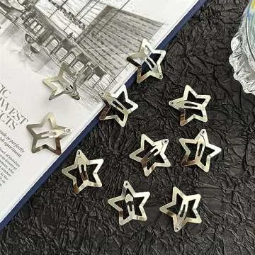 Star Hair Clips 2000s Y2K Snap Hair Barrettes Non Slip Star Hair Accessories Silver Metal Hair Clips for Girls Women -15 PCS 1.18"