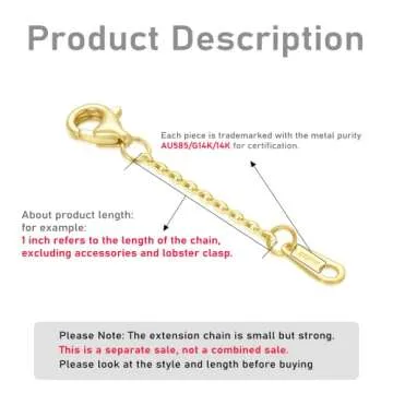 14k Real Gold Adjustable Extender Chain for Jewelry