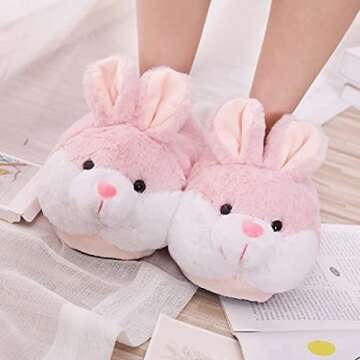 HANDKEI Bunny Slippers - Funny Plush Indoor & Outdoor Gifts (7-8, Pink)