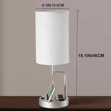 Dreamholder Table Lamp with 3 USB Charging Ports, Modern Desk Lamp with AC Outlet and Phone Stands, Perfect Bedside Lamp for Bedroom, Living Room, Office (Pack of 2), Silver