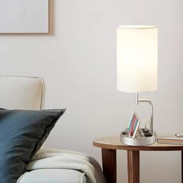 Dreamholder Table Lamp with 3 USB Charging Ports, Modern Desk Lamp with AC Outlet and Phone Stands, Perfect Bedside Lamp for Bedroom, Living Room, Office (Pack of 2), Silver