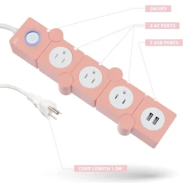 iJoy Pink Power Strip with Surge Protection and Flexibility