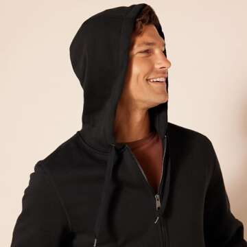 Amazon Essentials Men's Full-Zip Fleece Hoodie (Available in Big & Tall), Black, Large