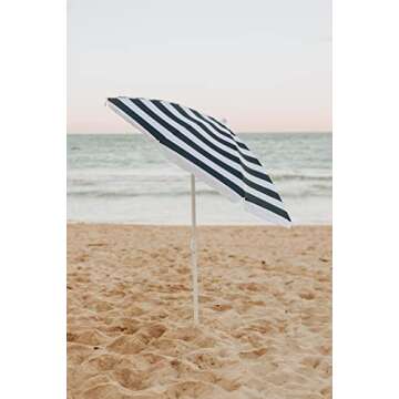 PICNIC TIME Outdoor Canopy Sunshade Beach Umbrella 5.5', Small Patio Umbrella, Beach Chair Umbrella, (Blue & White Stripe)